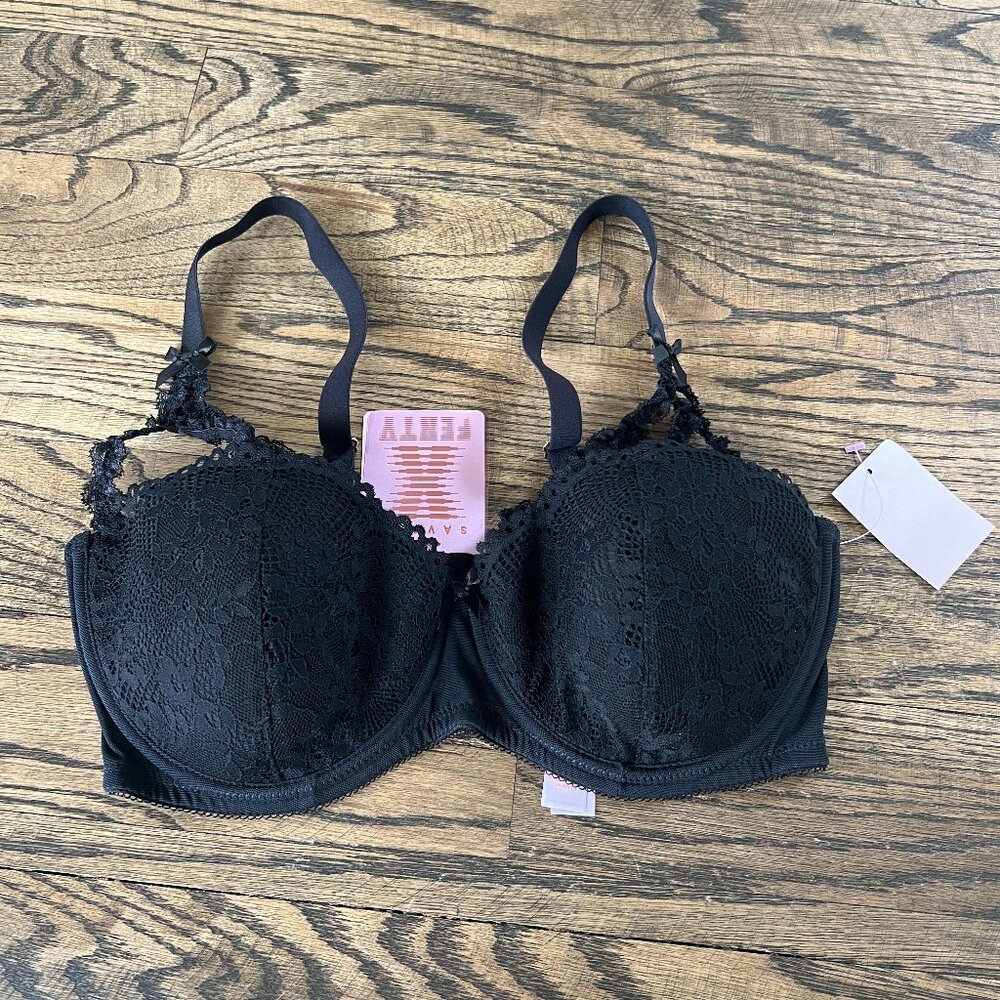 Savage X Fenty Black Lace Underwire Demi Cup Bra / 34 DDD NEW
